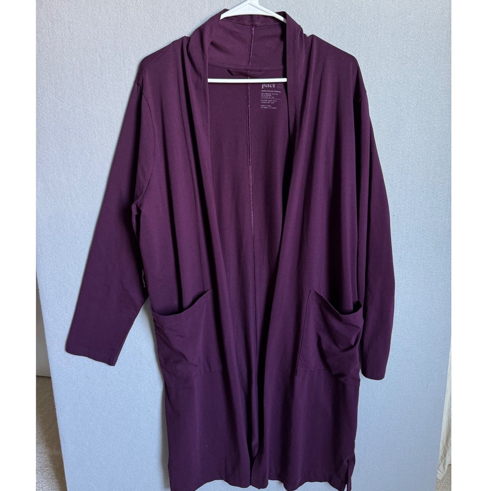 Pact Cool Stretch Lounge Duster Cardigan Women L Berry Jam Casual Organic Cotton